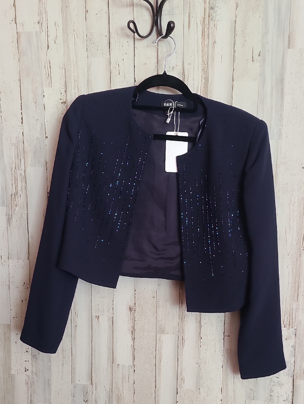 Rimini Navy Cropped Sequin-Embellished Blazer